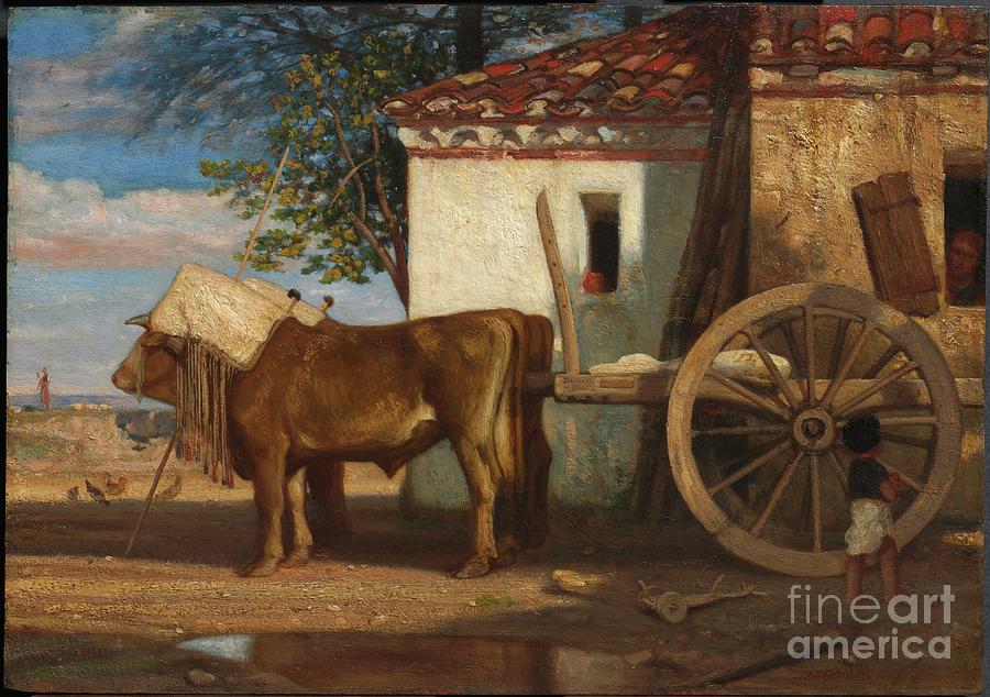 Oxen Before A Farmhouse At Le Verrier Drawing by Heritage Images