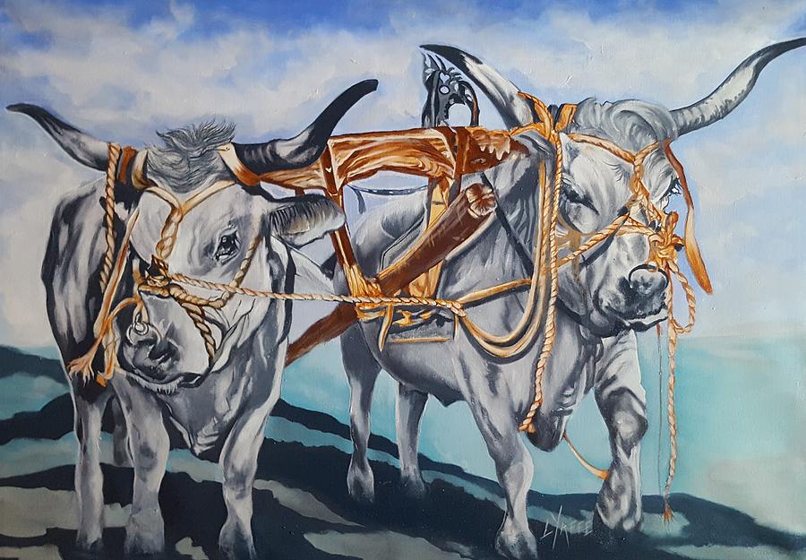Oxen on Yoke Close-up Painting by Loraine Yaffe