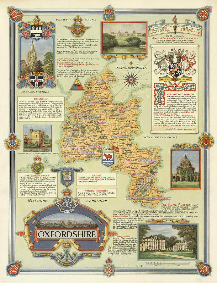 Oxfordshire England Pictorial Vintage Old Map Digital Art By Owl Gallery