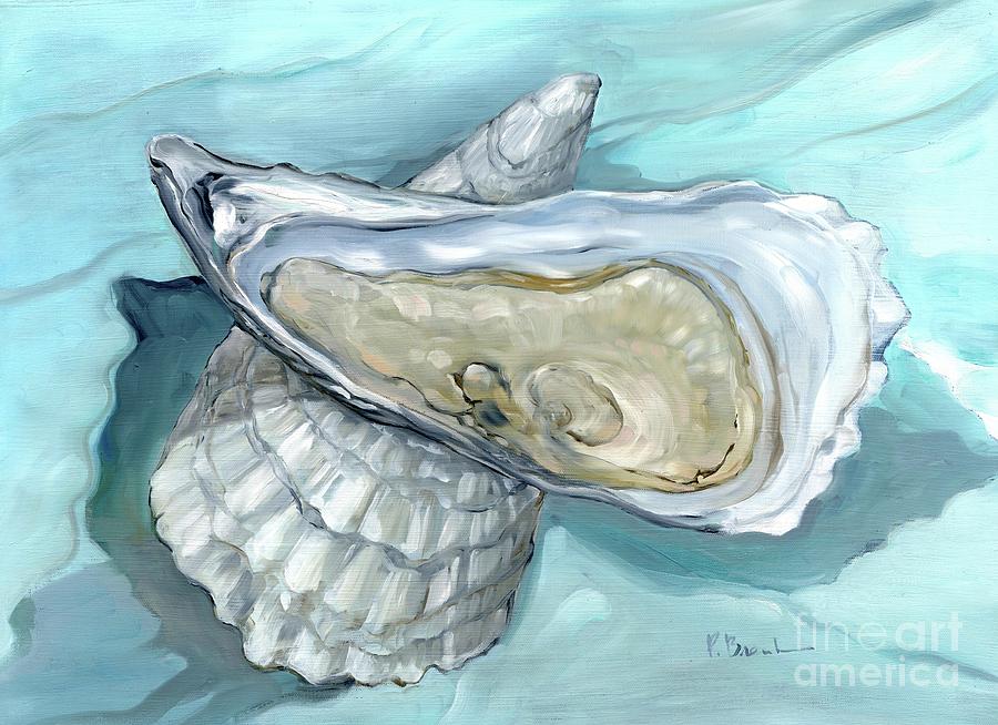 Oysters Close Up VIII - Aqua Painting by Paul Brent