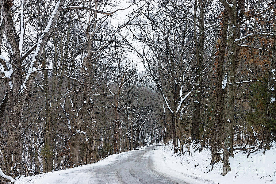 Ozark Snow Covered Road Painterly Mixed Media by Jennifer White