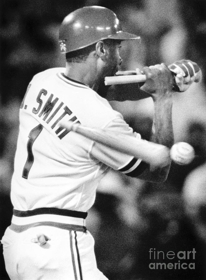 Ozzie Smith Leaping For Throw by Bettmann