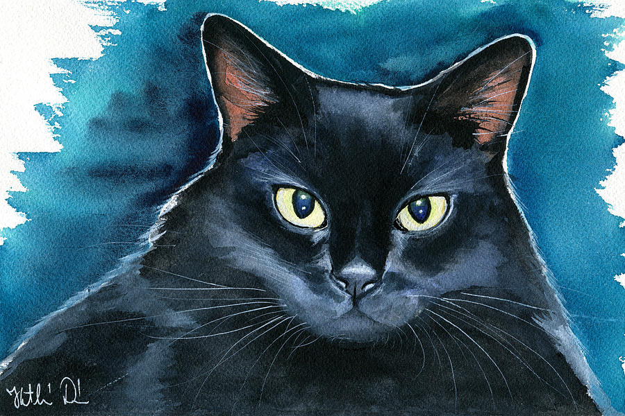 Cat Painting - Ozzy Black Cat Painting by Dora Hathazi Mendes