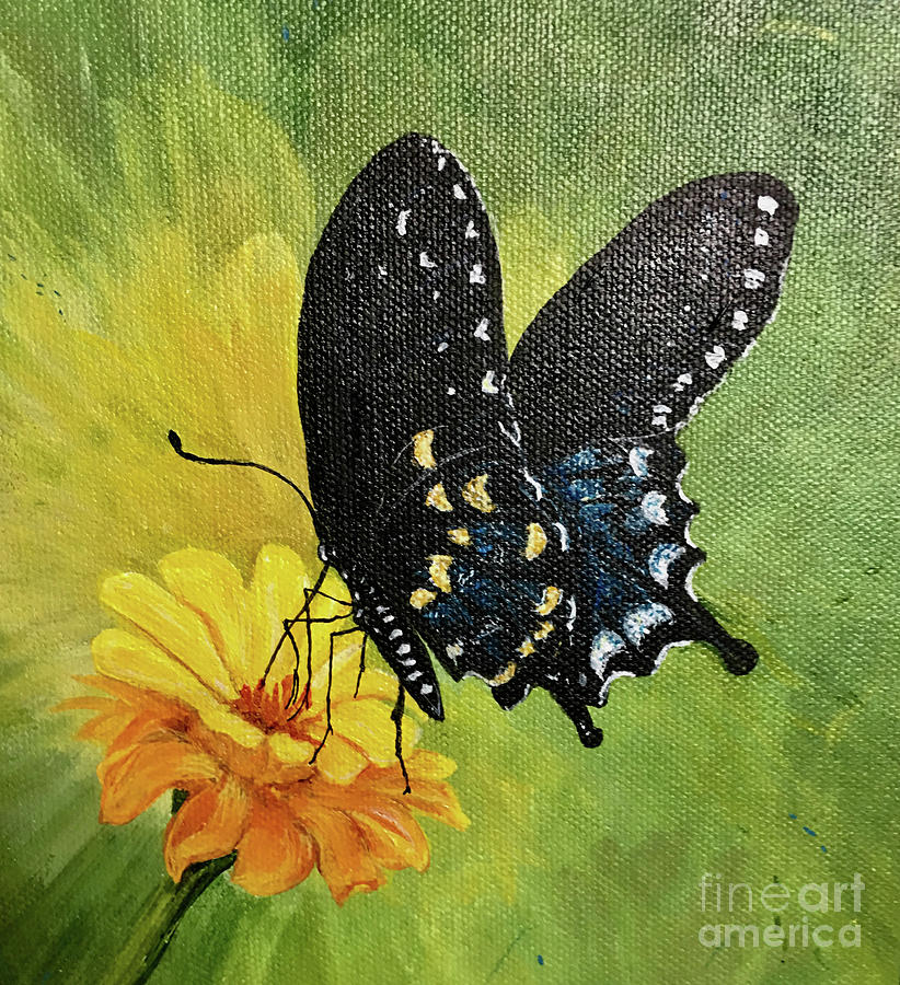 P76 Black Swallowtail on Zinnia Painting by Lizi Beard-Ward