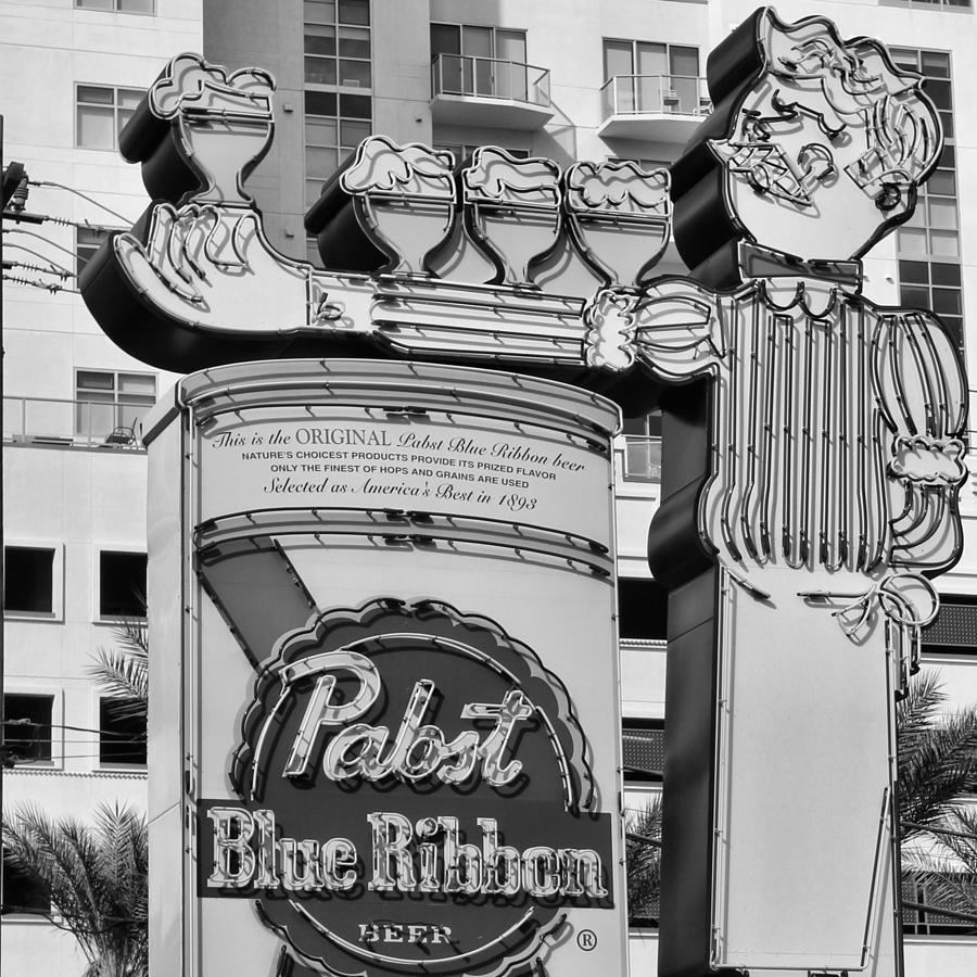 Pabst Blue Ribbon Sign BW Photograph by Mary Pille
