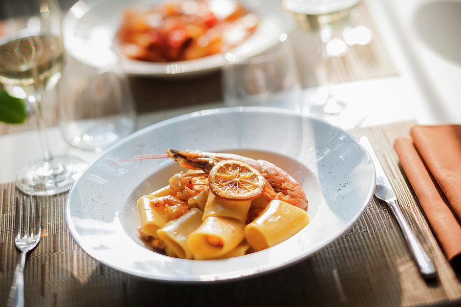 Paccheri Con Gamberi Ed Arancia pasta With Prawns And Oranges, Italy Photograph by Imagerie