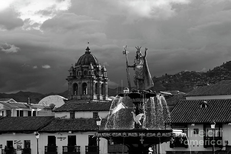 Pachacuteq and La Merced Church Tower in Monochrome Cusco Peru Photograph by James Brunker