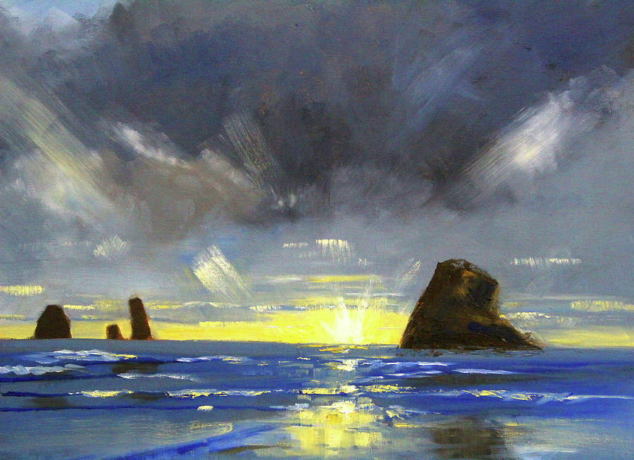 Pacific Coast Evening Painting by Nancy Merkle