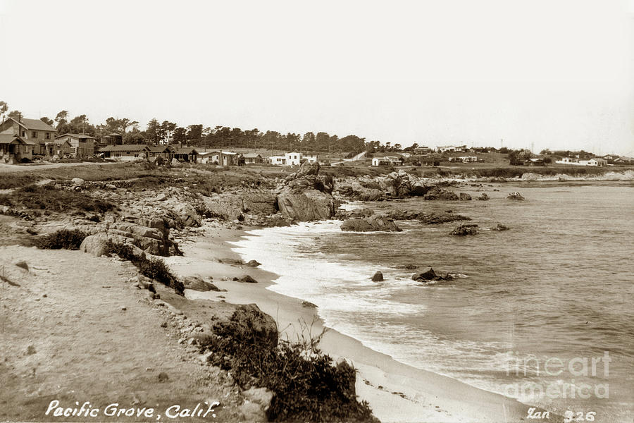 Pacific Grove Photograph - Pacific Grove Waterfront looking West from Lovers Point  1935 by Monterey County Historical Society