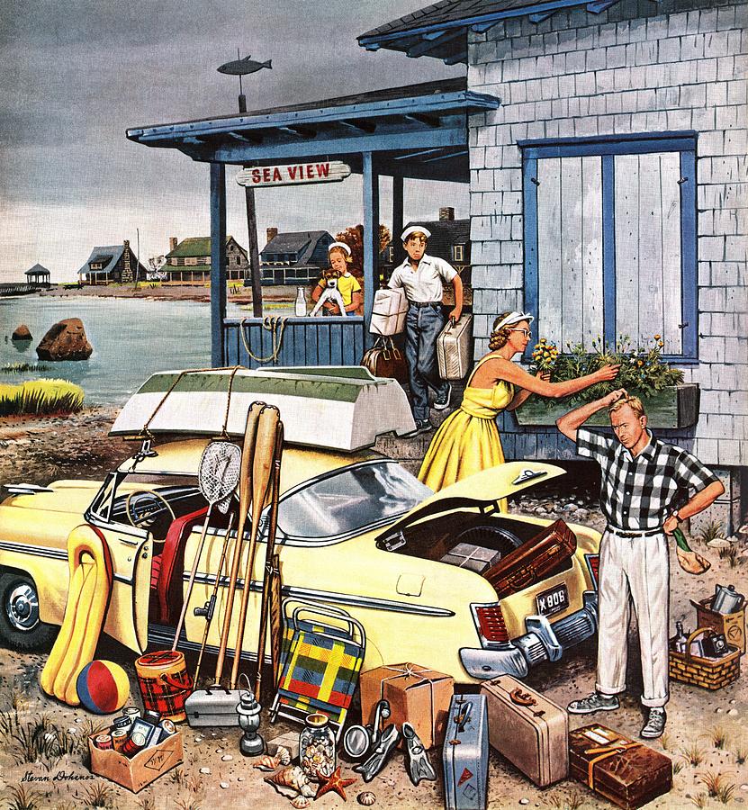 Packing The Car Drawing by Stevan Dohanos