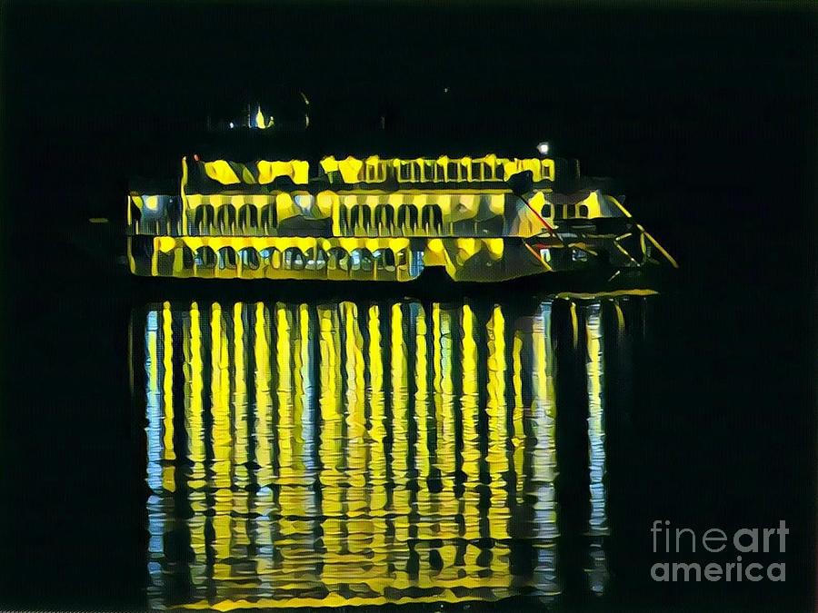Paddle Boat at night Painting by Marilyn Smith