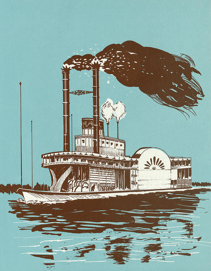 Transportation Drawing - Paddle Steamer Boat by CSA Images