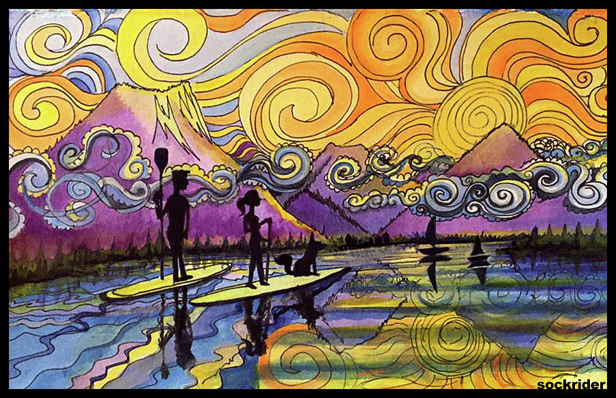 Paddleboarders Frisco Colorado Painting by David Sockrider