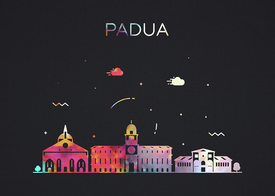 City Mixed Media - Padua Italy City Skyline Whimsical Dark Wide Fun Series by Design Turnpike