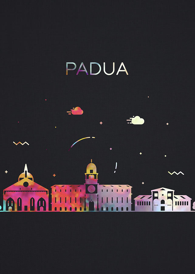 City Mixed Media - Padua Italy City Skyline Whimsical Fun Tall Dark Series by Design Turnpike