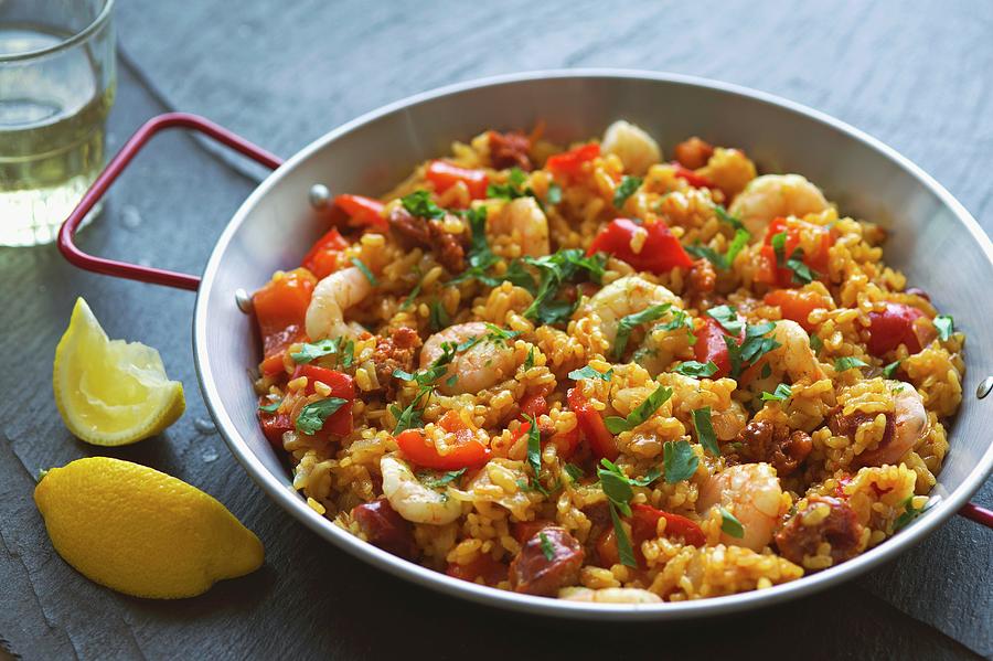 Paella With Chorizo And King Prawns Photograph by Tim Winter - Fine Art ...