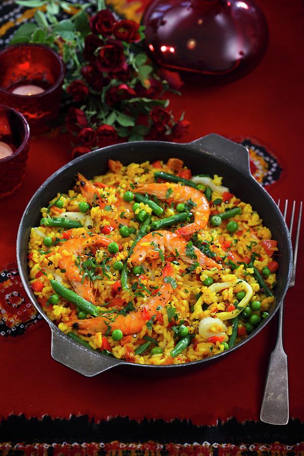 Paella With Prawns Photograph by Boguslaw Bialy