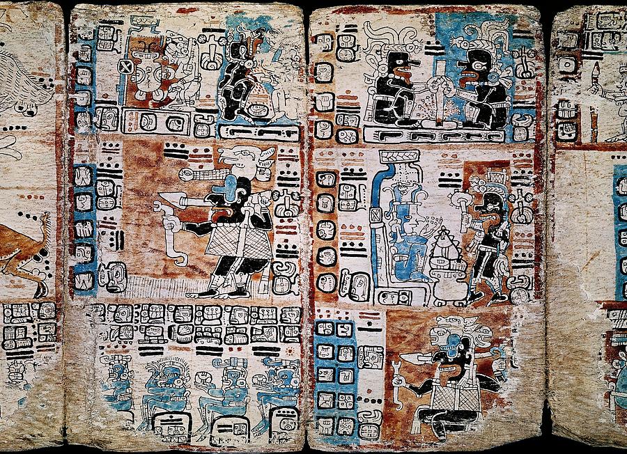 Page of the Tro-Cortesianus Codex or Madrid Codex. Mayan Codex. Gods and Men. 13th-15th centuries. Drawing by Album