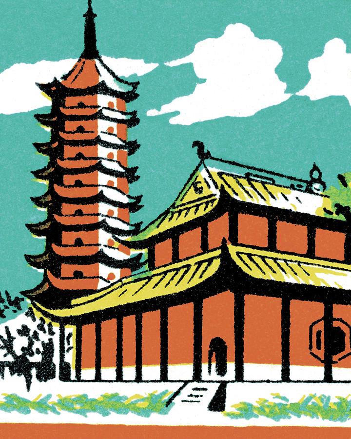 Architecture Drawing - Pagoda and Building by CSA Images