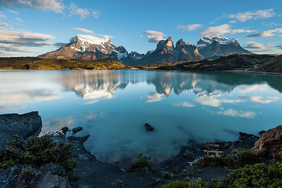 Paine Range from lake Pehoe, Torres del Paine National Park, Chile Photograph by David Gysel