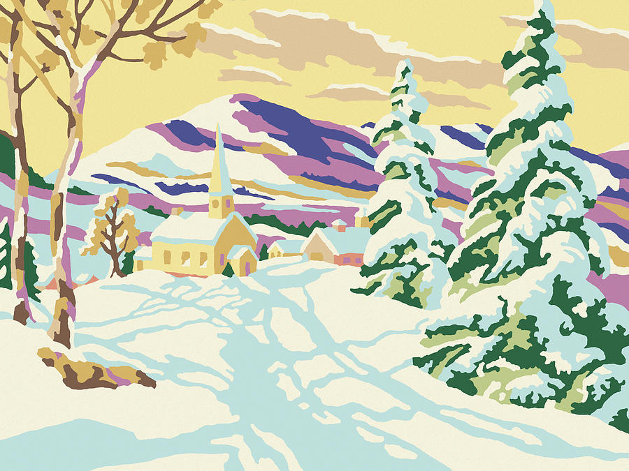 Vintage Drawing - Paint By Number Winter Landscape by CSA Images