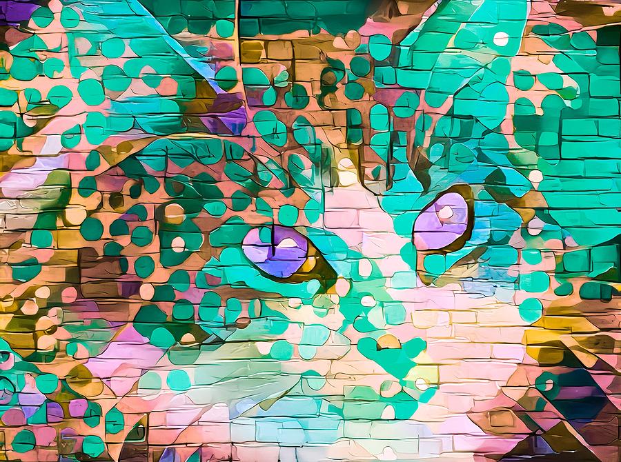 Paint My Cute Kitty Face Blue Green Digital Art by Don Northup