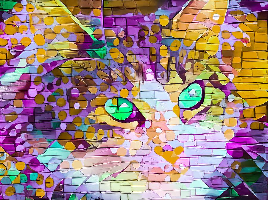 Paint My Cute Kitty Face Orange and Purple Digital Art by Don Northup