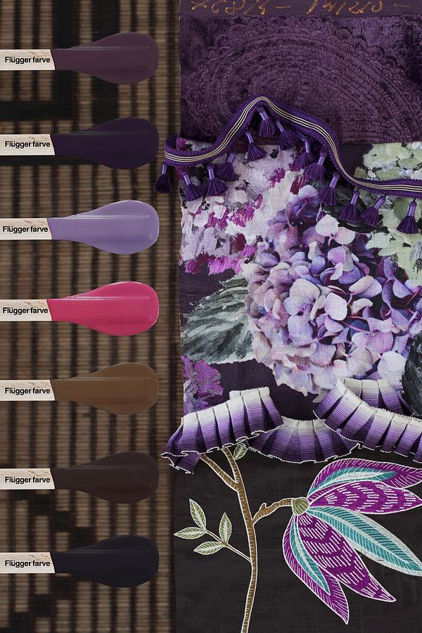 Paint Samples Next To Fabric With Purple Floral Pattern Photograph by Annette Nordstrom
