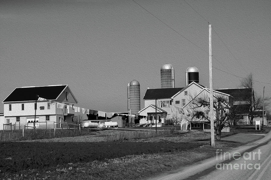 City Photograph - Painted B And W Amish Farm by Skip Willits