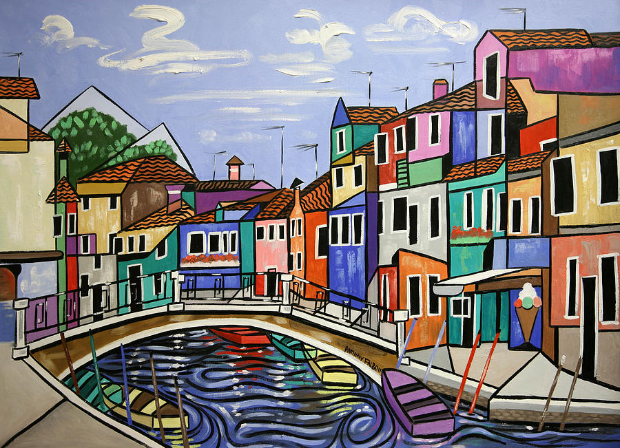 Painted Buildings burano Venice Painting by Anthony Falbo