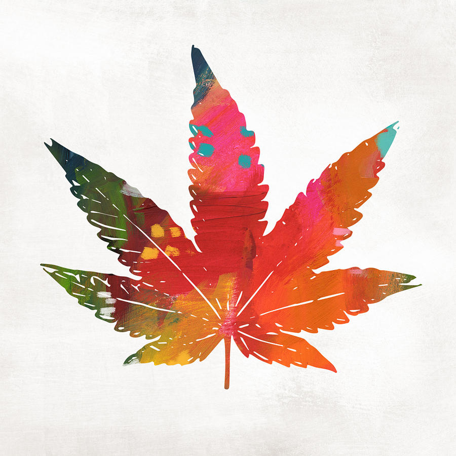 Painted Cannabis Leaf 1- Art by Linda Woods Mixed Media by Linda Woods