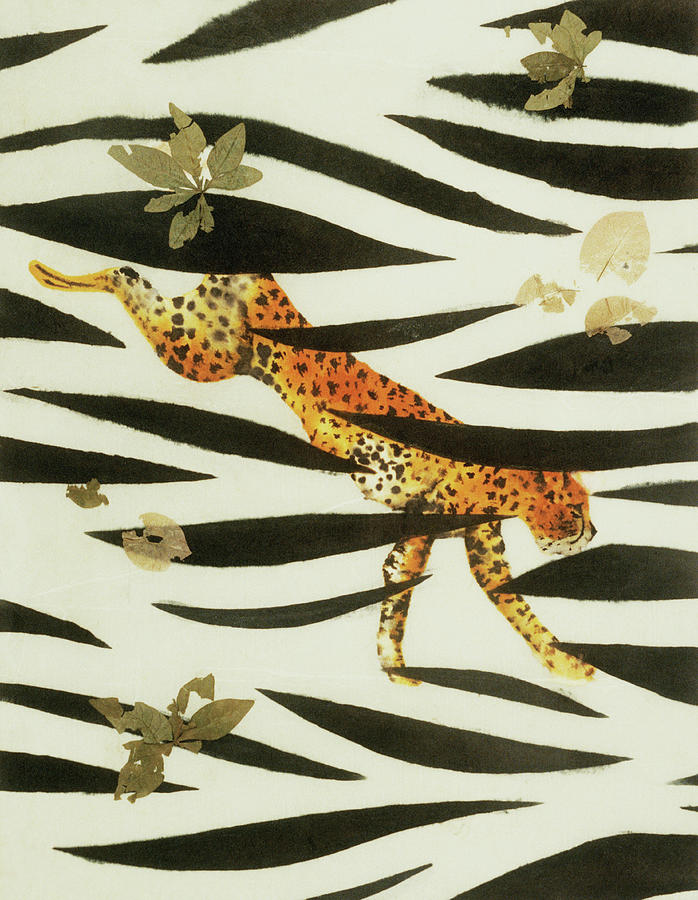 Painted Collage Of Cheetah, Leaves And Digital Art by Tess Stone Painted Collage Of Cheetah, Leaves And Digital Art by Tess Stone