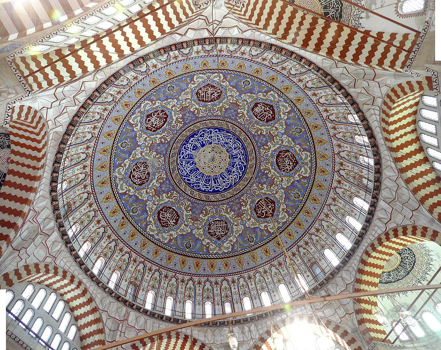 Painted designs on dome of of Sinans Selimiye Mosque Photograph by Steve Estvanik