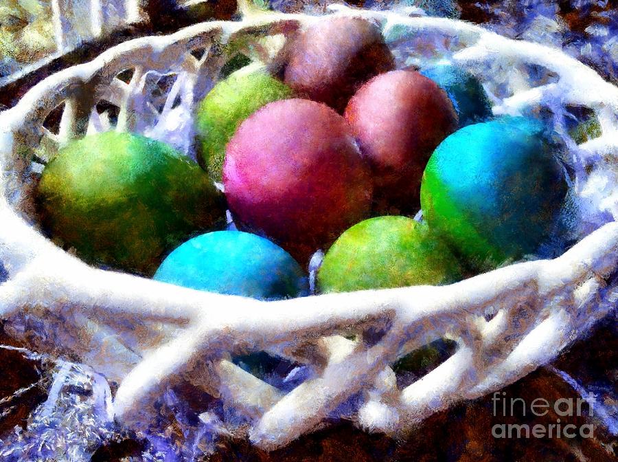 Painted Easter Eggs in a basket Photograph by Janine Riley