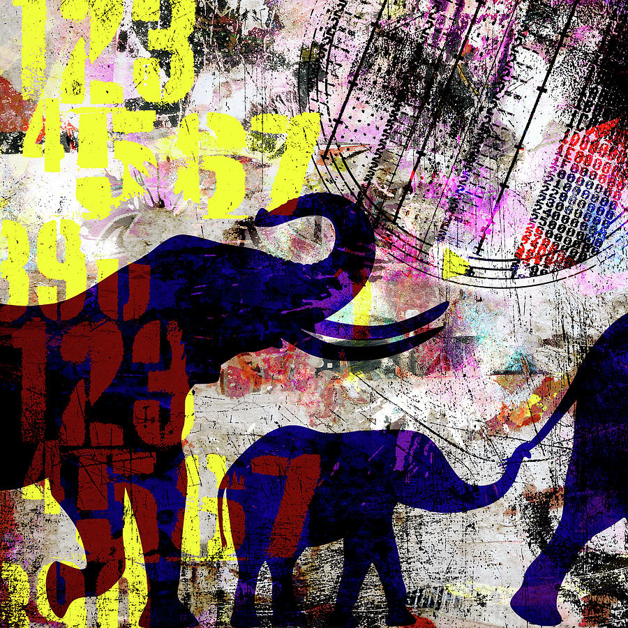 Elephant Mixed Media - Painted Elephant 1_grunge by Lightboxjournal