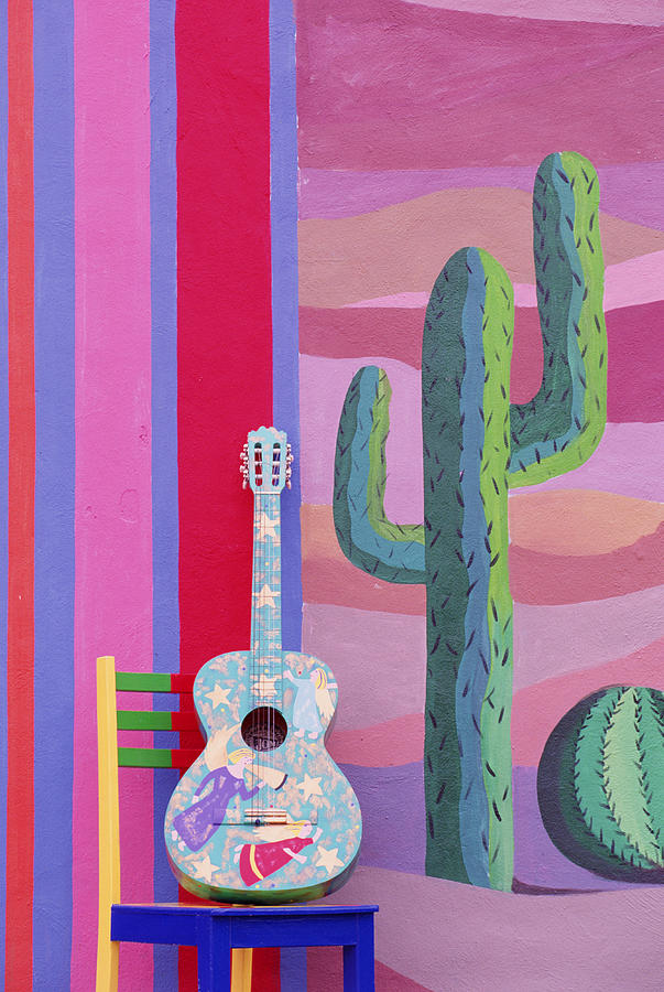 Painted Guitar, Chair & Wall In Cancun Digital Art by Grant Faint Painted Guitar, Chair & Wall In Cancun Digital Art by Grant Faint