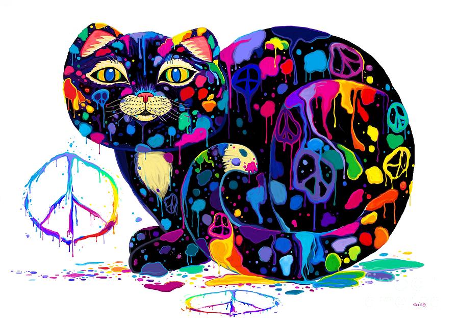 Painted Peace Cat Digital Art by Nick Gustafson