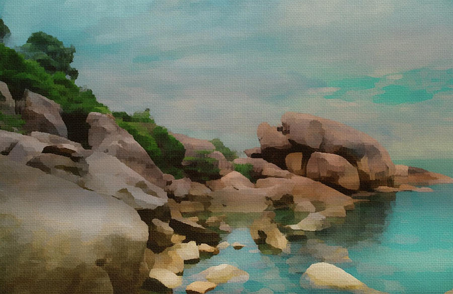 Costal Mixed Media - Painted Rocks At Full Tide by Clive Littin