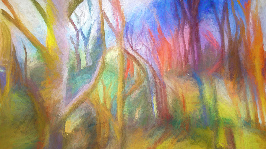Painted Trees Watercolor Pastels Digital Art by Cathy Anderson