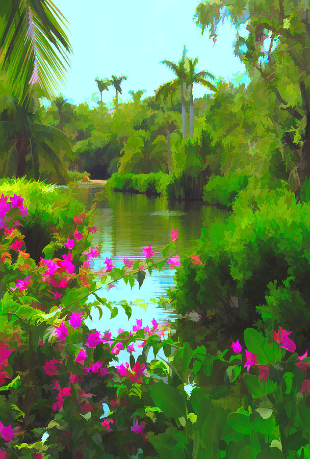 Painted Tropical Lake Mixed Media by Rosalie Scanlon
