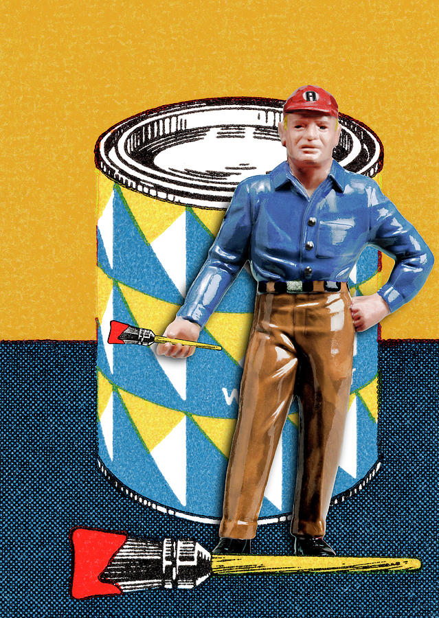 Vintage Drawing - Painter in Front of Paint Can by CSA Images