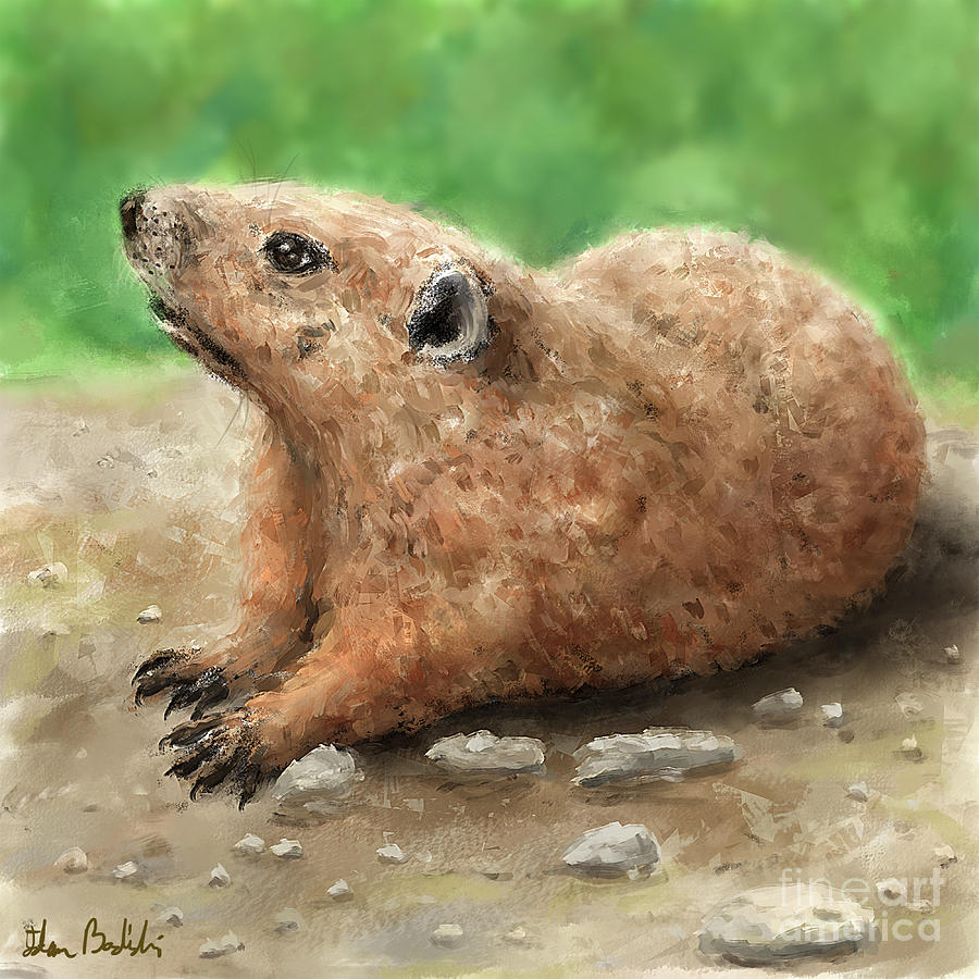 Painting of a Groundhog Looking Up, in a Green Field Digital Art by ...