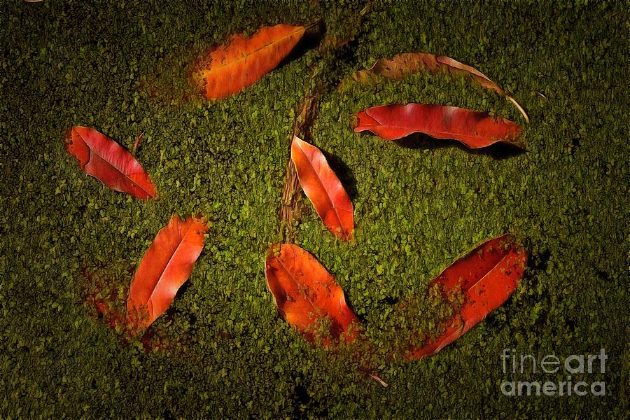 Painting of autumn leaves in a pond with algae by George Atsametakis Painting of autumn leaves in a pond with algae by George Atsametakis
