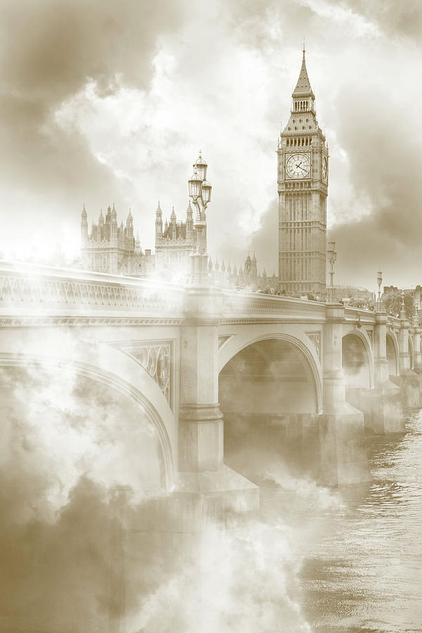 Painting Of Foggy London In Sepia Photograph by Georgethefourth