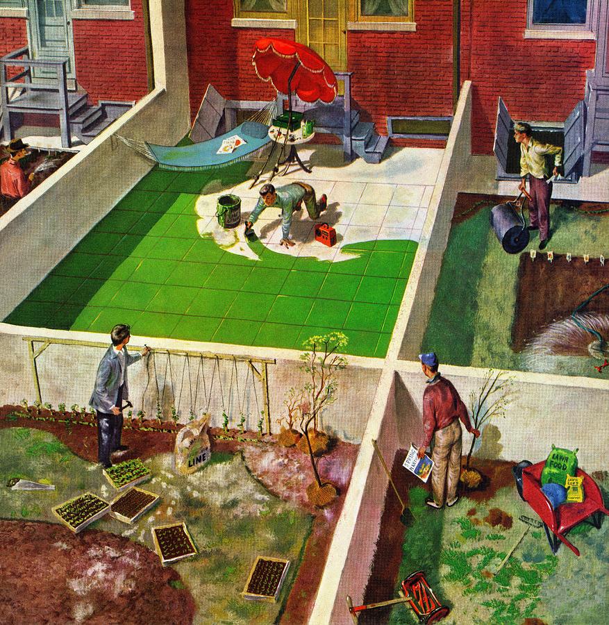 Painting The Patio Green Drawing by Thornton Utz
