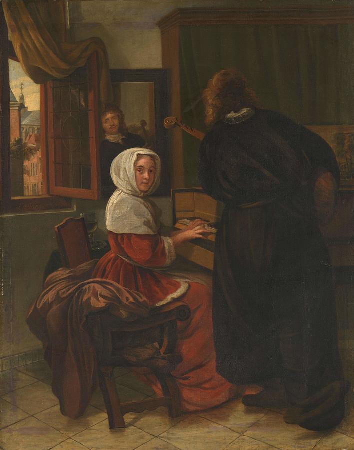 Pair Making Music. Painting by Cornelis de Man -manner of-