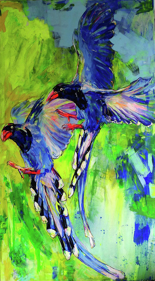 Pair of Blue Birds of Paradise Painting by Koro Arandia
