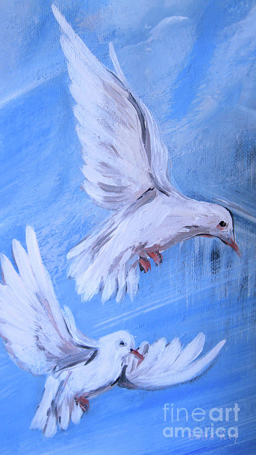 Pair of Doves Painting by Oksana Semenchenko