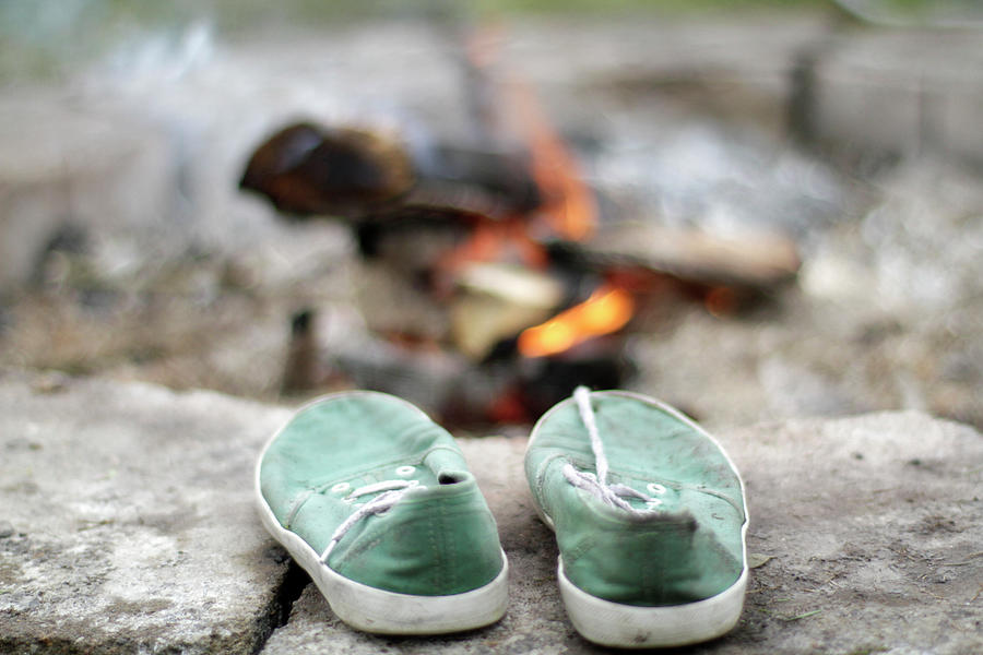 Still Life Digital Art - Pair Of Green Trainers And Campfire, Koppert, Washington, Usa by Kacey Klonsky