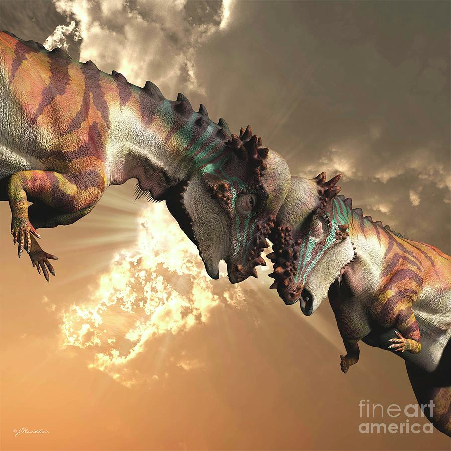 Pair Of Pachycephalosaurus Dinosaurs Photograph by James Kuether/science Photo Library